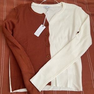 Block colored button down cardigan